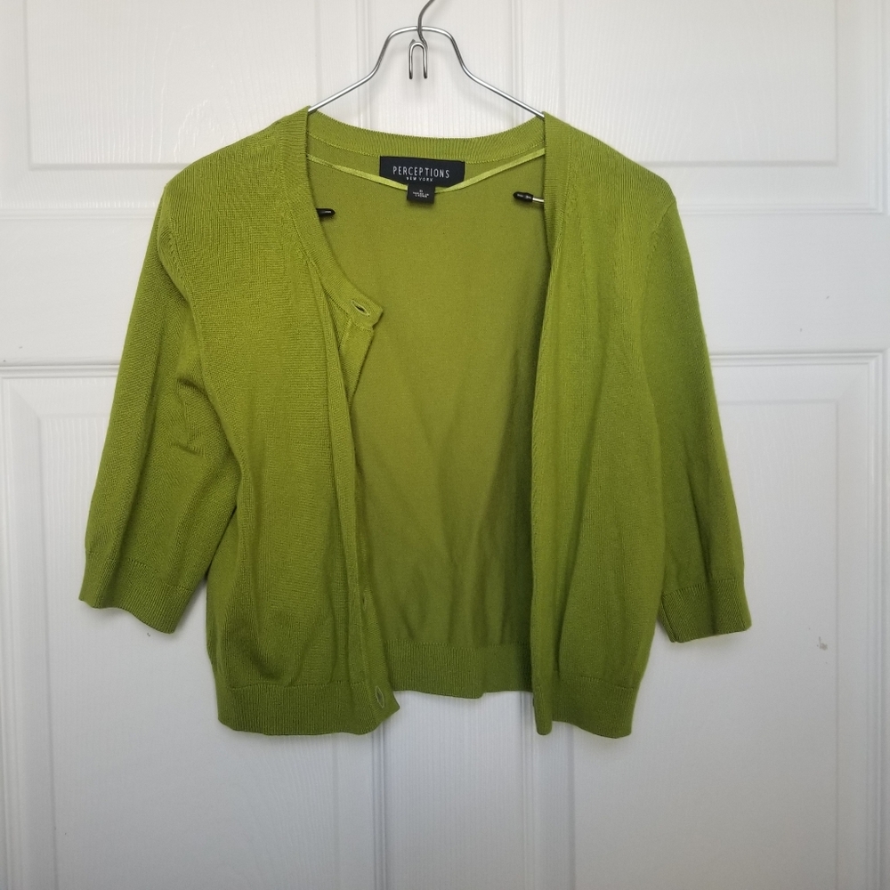 Preceptions NY cropped green cardigan sweater